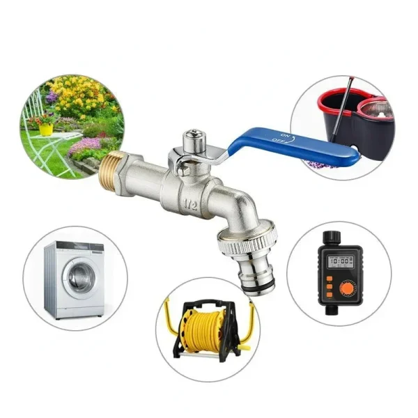 Blue Industrial and Home Irrigation Zinc Alloy Garden Bibcocks with Dual Nipple and Outdoor Balcony Faucet Bathroom Faucet - Image 2