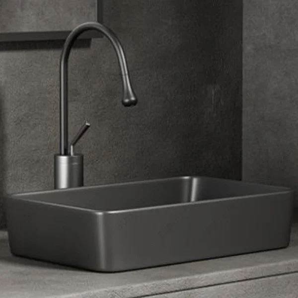 Rectangular Silver Grey Porcelain Ceramic Vessel Sink Above Counter Lavatory Bathroom Vanity Table Sink Glazed White WashBasin - Image 5