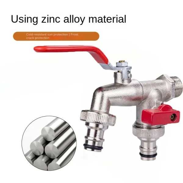 Industrial and Home Irrigation Zinc Alloy Garden Bibcocks Outdoor 1 Inlet 2 Outlet Bibcock with Dual Nipple and Bathroom Faucet - Image 2