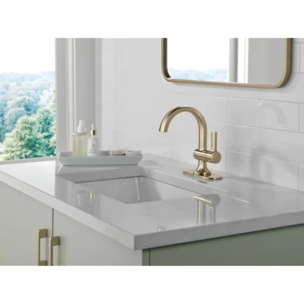 Delta Faucet Albion Single Hole Bathroom Faucet, Gold Single Handle Bathroom Faucet, Bathroom Sink Faucet, Metal Push Pop-Up Dr - Image 2