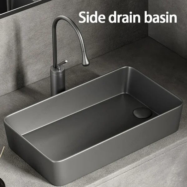 Rectangular Silver Grey Porcelain Ceramic Vessel Sink Above Counter Lavatory Bathroom Vanity Table Sink Glazed White WashBasin - Image 2