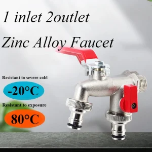 Industrial and Home Irrigation Zinc Alloy Garden Bibcocks Outdoor 1 Inlet 2 Outlet Bibcock with Dual Nipple and Bathroom Faucet
