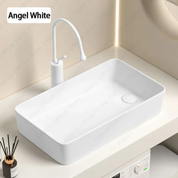 Rectangular Silver Grey Porcelain Ceramic Vessel Sink Above Counter Lavatory Bathroom Vanity Table Sink Glazed White WashBasin - Image 3
