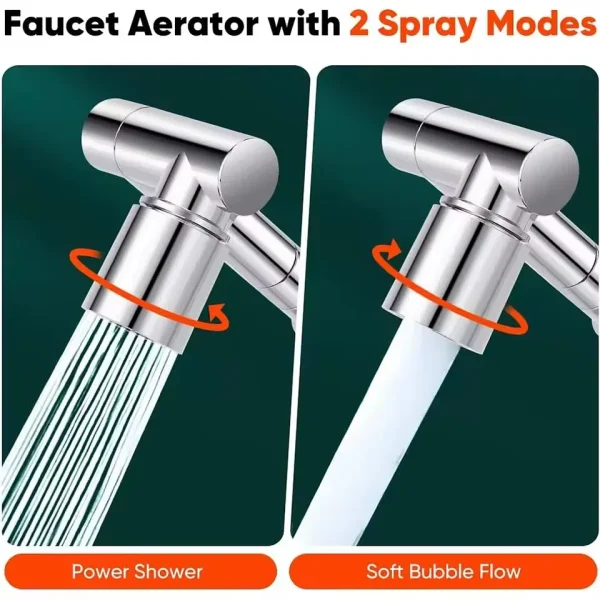New Metal 1440 °Retractable Universal Robotic Arm Swivel Extension Faucet Aerator Kitchen Sink Faucet Extender 2 Water Flow Mode - Image 6