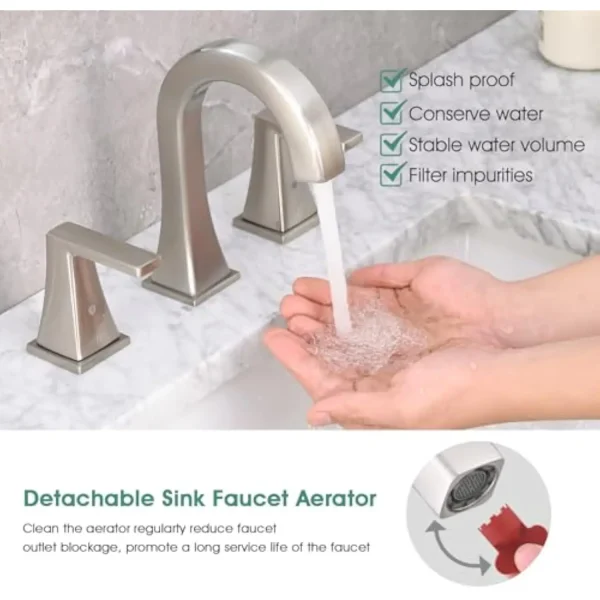 Bathroom Faucets for Sink 3 Hole, 2 Handle Widespread Bathroom Sink Faucet with Pop-Up Drain and Water Supply Lines, Stainless - Image 3
