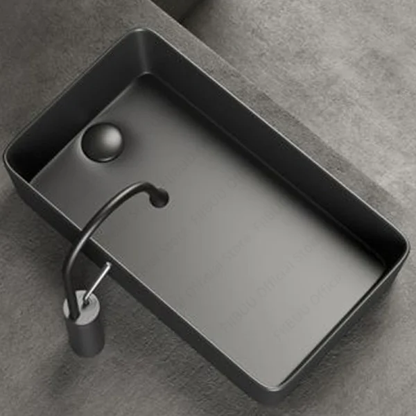 Rectangular Silver Grey Porcelain Ceramic Vessel Sink Above Counter Lavatory Bathroom Vanity Table Sink Glazed White WashBasin - Image 4