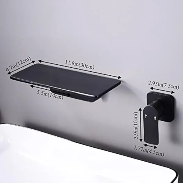 Wall Mount Bathroom Sink Faucet Black - Wide Waterfall Spout One Handle Vanity Basin Bathtub Faucet with Rough-In Valve - Image 2
