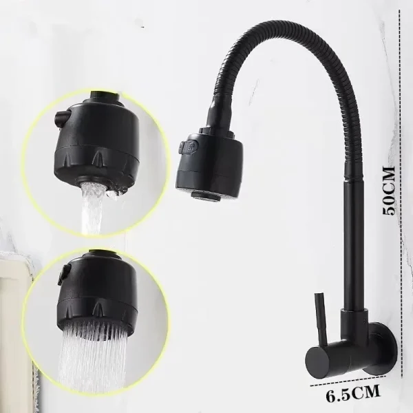 Universal Rotation 2 Modes Nozzle Faucet Bathroom Faucets Single Cooling Faucet Wall Mounted Stainless Steel Basin Faucet - Image 2