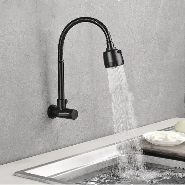 Universal Rotation 2 Modes Nozzle Faucet Bathroom Faucets Single Cooling Faucet Wall Mounted Stainless Steel Basin Faucet - Image 3