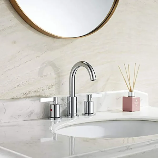 Chrome 2 Handle Widespread Bathroom Sink Faucet 3 Holes with Pop-Up Drain, High Arc Modern 8 Inch Bathroom Vanity Lavatory Fauc - Image 2