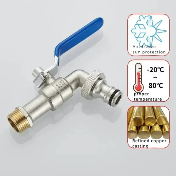 Blue Industrial and Home Irrigation Zinc Alloy Garden Bibcocks with Dual Nipple and Outdoor Balcony Faucet Bathroom Faucet - Image 4