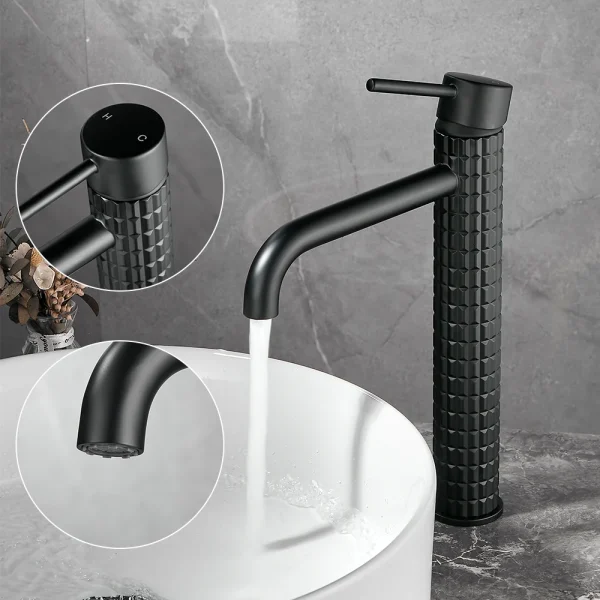 Brass black bathroom basin faucet diamond single handle design high-end hotel cold and hot dual control basin high & low faucet - Image 4