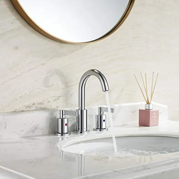 Chrome 2 Handle Widespread Bathroom Sink Faucet 3 Holes with Pop-Up Drain, High Arc Modern 8 Inch Bathroom Vanity Lavatory Fauc - Image 3