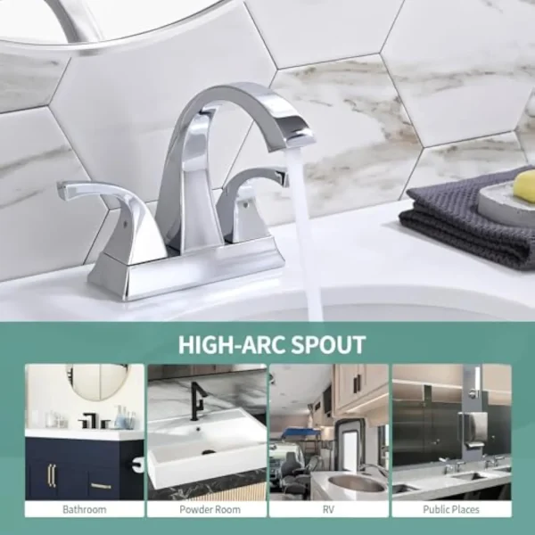 Centerset Bathroom Sink Faucet, 4 Inch Bathroom Faucet for 3 Holes, 2 Handle Brass Centerset Vanity Sink Faucet with Pop up Dra - Image 5