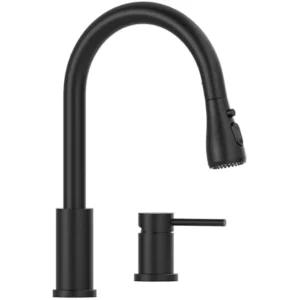 2 Hole Kitchen Faucet, 3 Modes Matte Black Kitchen Faucet with Pull down Sprayer, High Arch Kitchen Sink Faucet with Side Sing