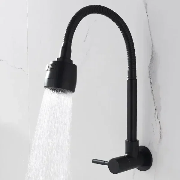 Universal Rotation 2 Modes Nozzle Faucet Bathroom Faucets Single Cooling Faucet Wall Mounted Stainless Steel Basin Faucet - Image 4
