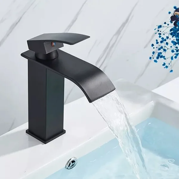 Black Waterfall Bathroom Faucet Basin Vanity Vessel Sinks Mixer Tap Cold And Hot Water Tap Single Hole Bath Sink Faucets Crane - Image 3