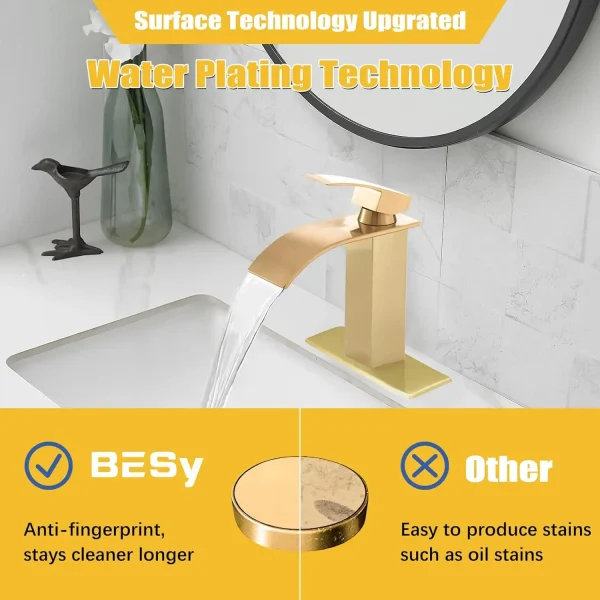 Waterfall Spout Bathroom Faucet, Single Handle Bathroom Sink Faucets, Rv Vessel Faucet Basin Mixer Tap with Deck Plate, - Image 3