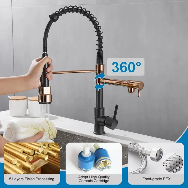 Kitchen Faucet with Pull Down Sprayer High Arc Single Handle Spring Kitchen Sink Faucet - Image 4