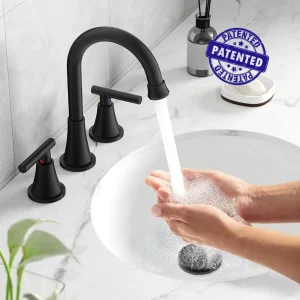 Bathroom Faucets for Sink 3 Hole, Hurran Matte Black Bathroom Sink Faucet with Pop-up Drain and Supply Lines, Stainless Steel
