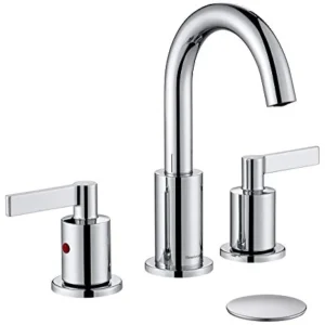 Chrome 2 Handle Widespread Bathroom Sink Faucet 3 Holes with Pop-Up Drain, High Arc Modern 8 Inch Bathroom Vanity Lavatory Fauc