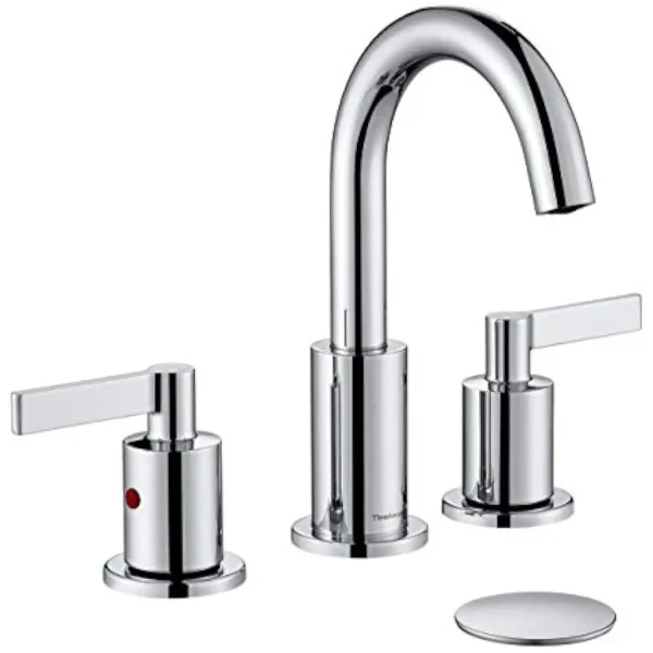 Chrome 2 Handle Widespread Bathroom Sink Faucet 3 Holes with Pop-Up Drain, High Arc Modern 8 Inch Bathroom Vanity Lavatory Fauc
