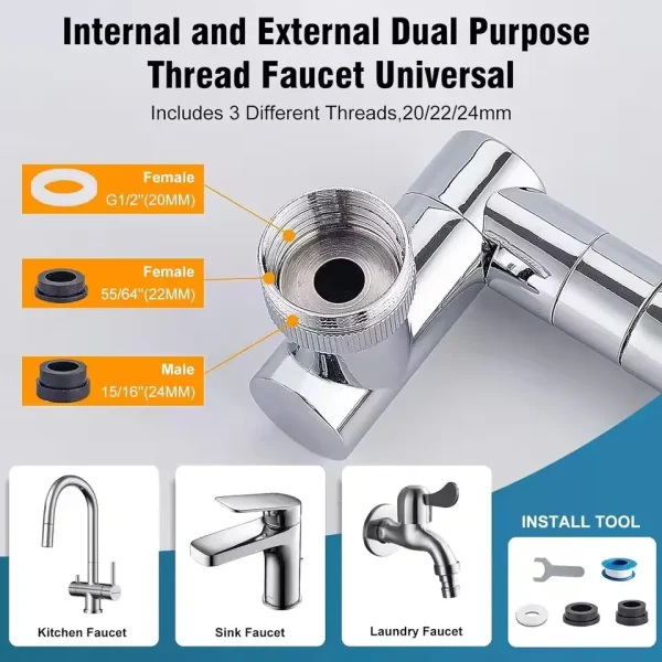 New Metal 1440 °Retractable Universal Robotic Arm Swivel Extension Faucet Aerator Kitchen Sink Faucet Extender 2 Water Flow Mode - Image 5
