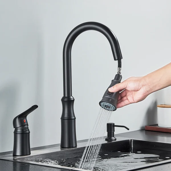 Kitchen Sink Faucet,3 Hole Kitchen Faucets with Pull Down Sprayer,Kitchen Faucets with Soap Dispenser Oulantron 2 Hole High Arc - Image 2