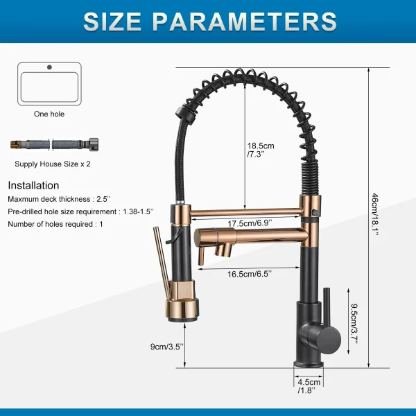 Kitchen Faucet with Pull Down Sprayer High Arc Single Handle Spring Kitchen Sink Faucet - Image 2