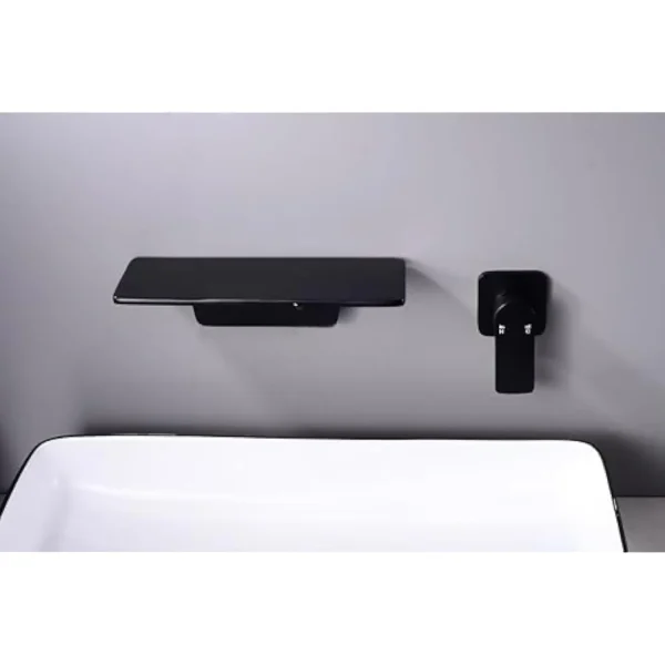 Wall Mount Bathroom Sink Faucet Black - Wide Waterfall Spout One Handle Vanity Basin Bathtub Faucet with Rough-In Valve - Image 3