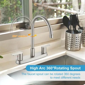 8 Inch Centerset Kitchen Faucet for Sink 3 Hole Dual Handle Kitchen Sink Faucets High Arc 360 Degree Rotating Spout with Supply