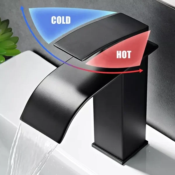 Black Waterfall Bathroom Faucet Basin Vanity Vessel Sinks Mixer Tap Cold And Hot Water Tap Single Hole Bath Sink Faucets Crane - Image 5