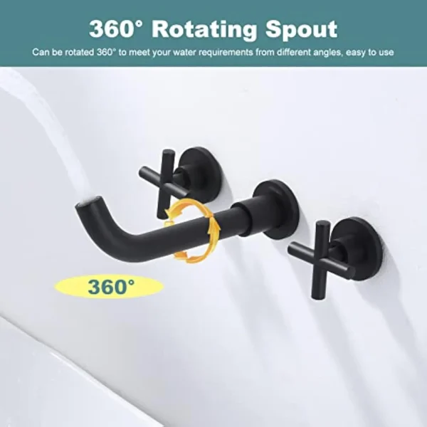 Matte Black Bathroom Faucet, 2 Handle Wall Mount Bathroom Faucet and Rough-In Valve Included, Vessel Sink Faucet Wall Mounted - Image 3