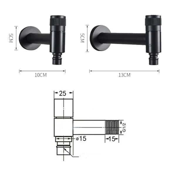 304 Stainless Steel Black Faucets Outdoor Garden Faucet Wall Mounted Bathroom Corner Washing Machine Faucet - Image 5