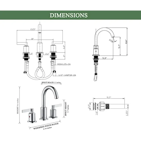 Chrome 2 Handle Widespread Bathroom Sink Faucet 3 Holes with Pop-Up Drain, High Arc Modern 8 Inch Bathroom Vanity Lavatory Fauc - Image 6