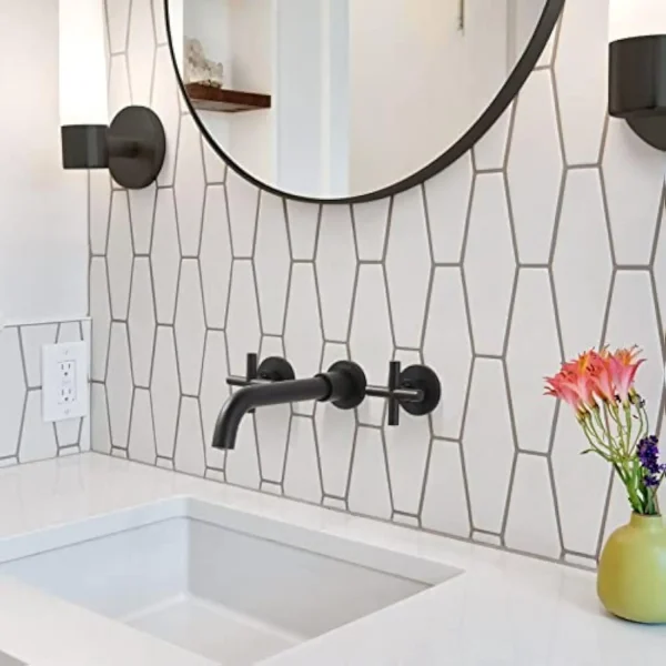 Matte Black Bathroom Faucet, 2 Handle Wall Mount Bathroom Faucet and Rough-In Valve Included, Vessel Sink Faucet Wall Mounted - Image 2