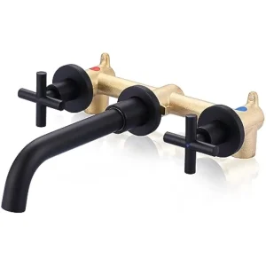 Matte Black Bathroom Faucet, 2 Handle Wall Mount Bathroom Faucet and Rough-In Valve Included, Vessel Sink Faucet Wall Mounted